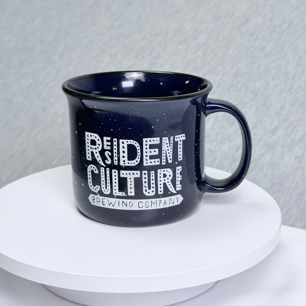 Resident Culture Brewing Company Navy Blue Speckled Campfire Coffee Mug Pig Logo